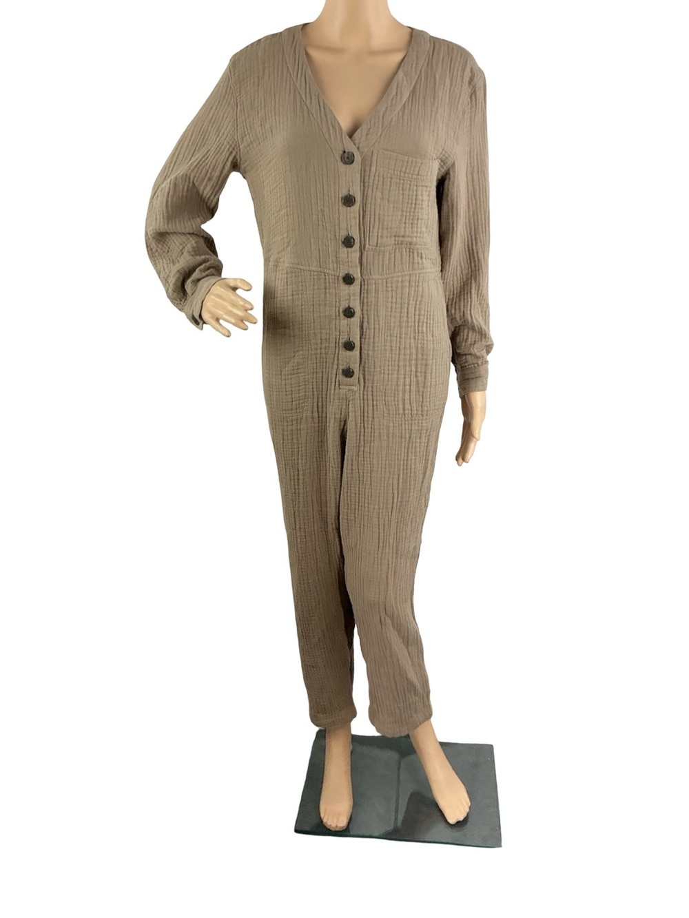 Madewell Lightspun Stitched-Pocket Coverall Jumpsuit Size M Stone Telluride